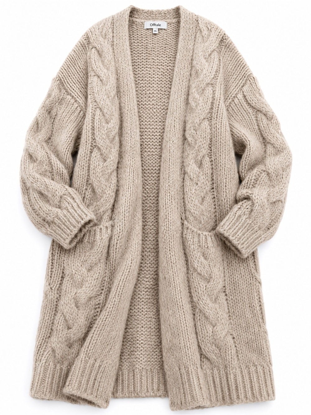 Offtale Beige Chunky Knit Longline Cardigan Duster XL